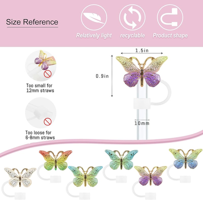 SEMATA 6PCS Cute Butterfly Straw Cover Cap for Stanley Cup Accessories,Bling Straw Toppers for Stanley Tumbler 40&30 oz,Reusable Straws Tips Protectors Compatible with 10mm Straws(Green) - Image 2